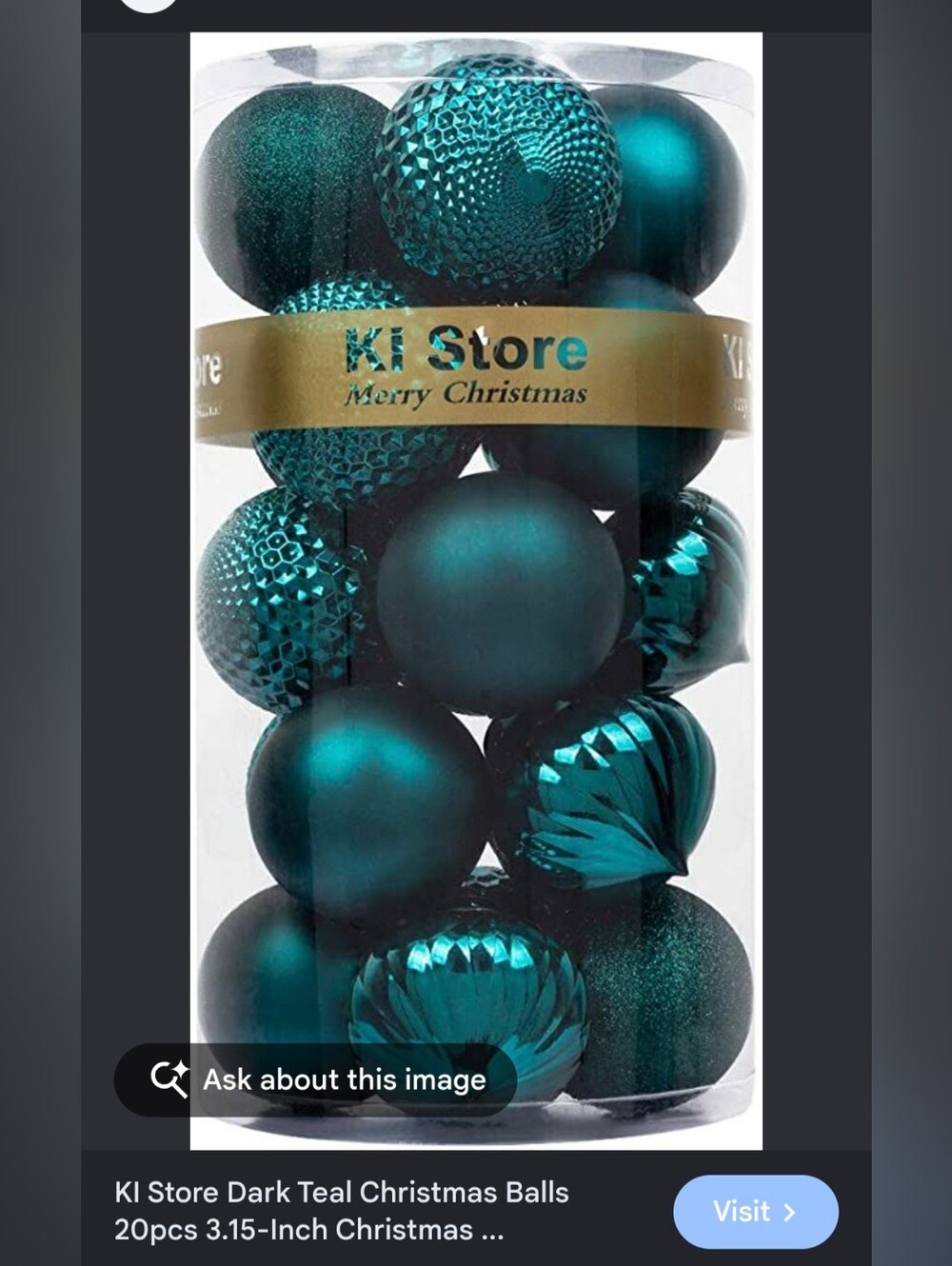 Teal Christmas Balls 20 -3.75"
